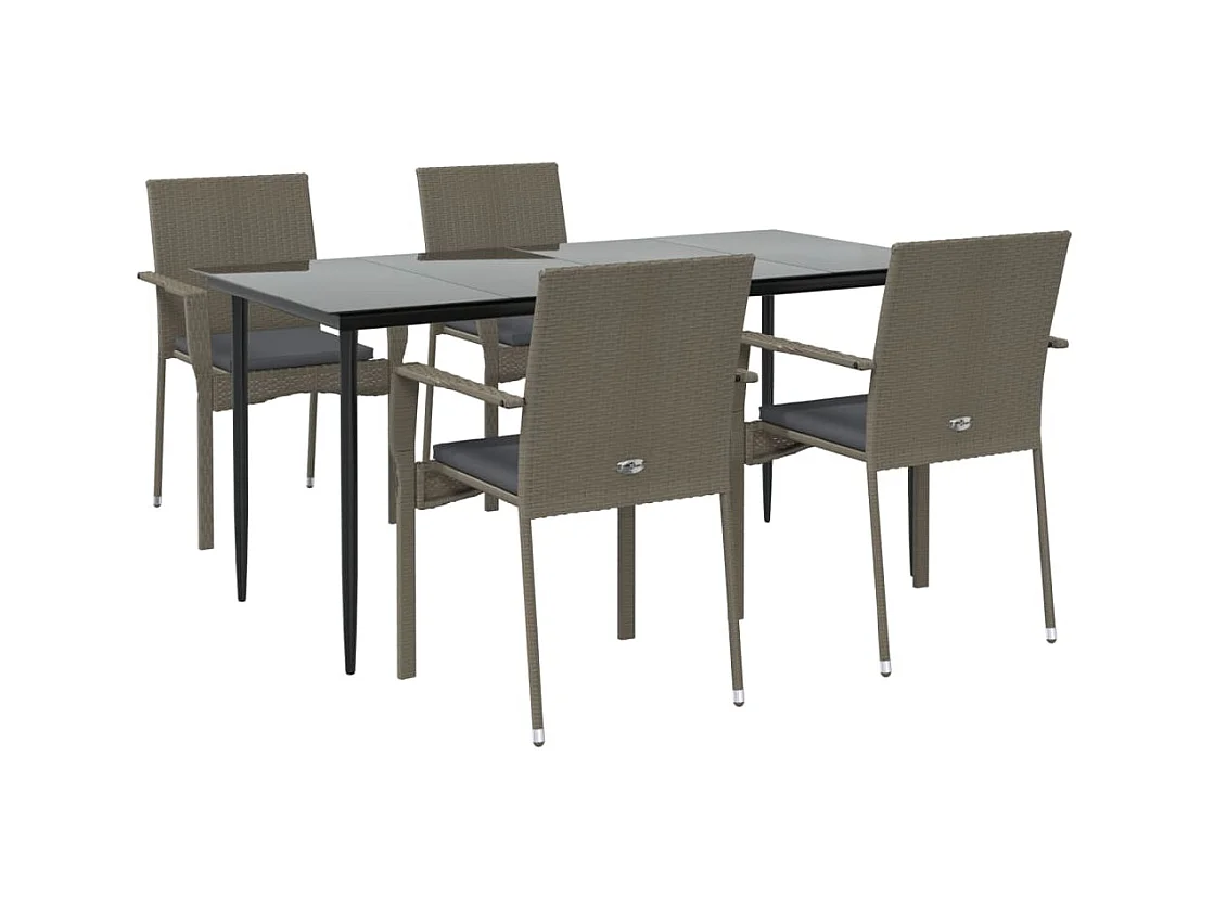 Albert  Ensemble à manger de jardin coussins 5 pcs noir et gris