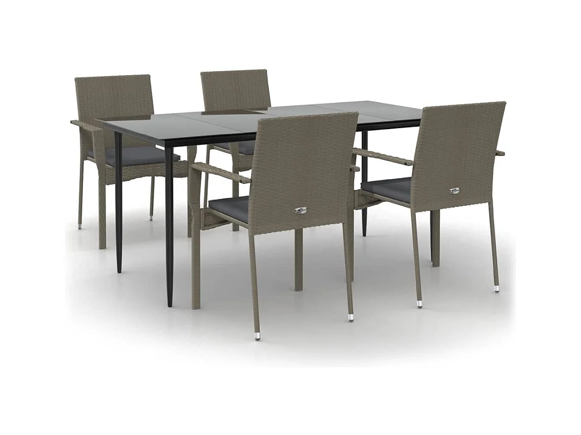 Albert  Set comedor jardín 5 pzas y cojines ratán sintético negro gris
