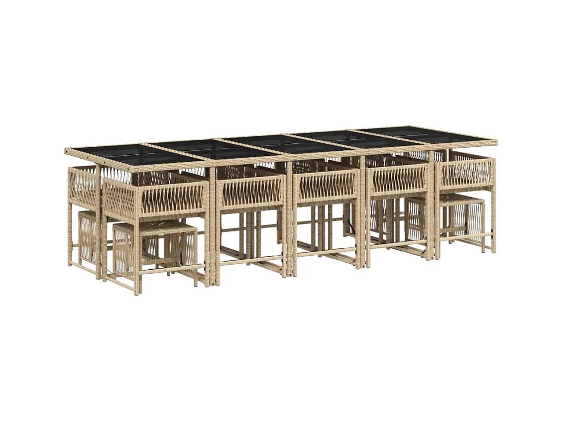 Xeli  Ensemble à manger de jardin et coussins 15 pcs beige