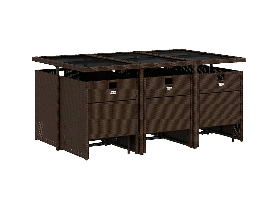 Bonno  Set comedor de jardín 11 pzas y cojines ratán sintético marrón