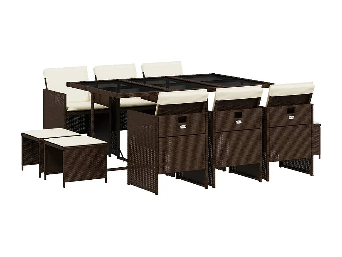 Bonno  Ensemble à manger de jardin et coussins 11 pcs marron rotin