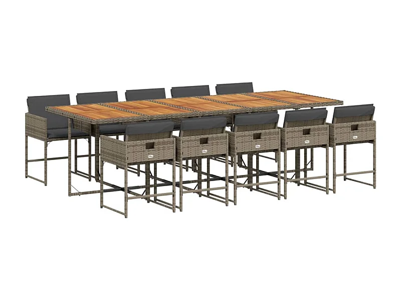 Sener  Ensemble à manger de jardin 11pcs avec coussins gris poly rotin