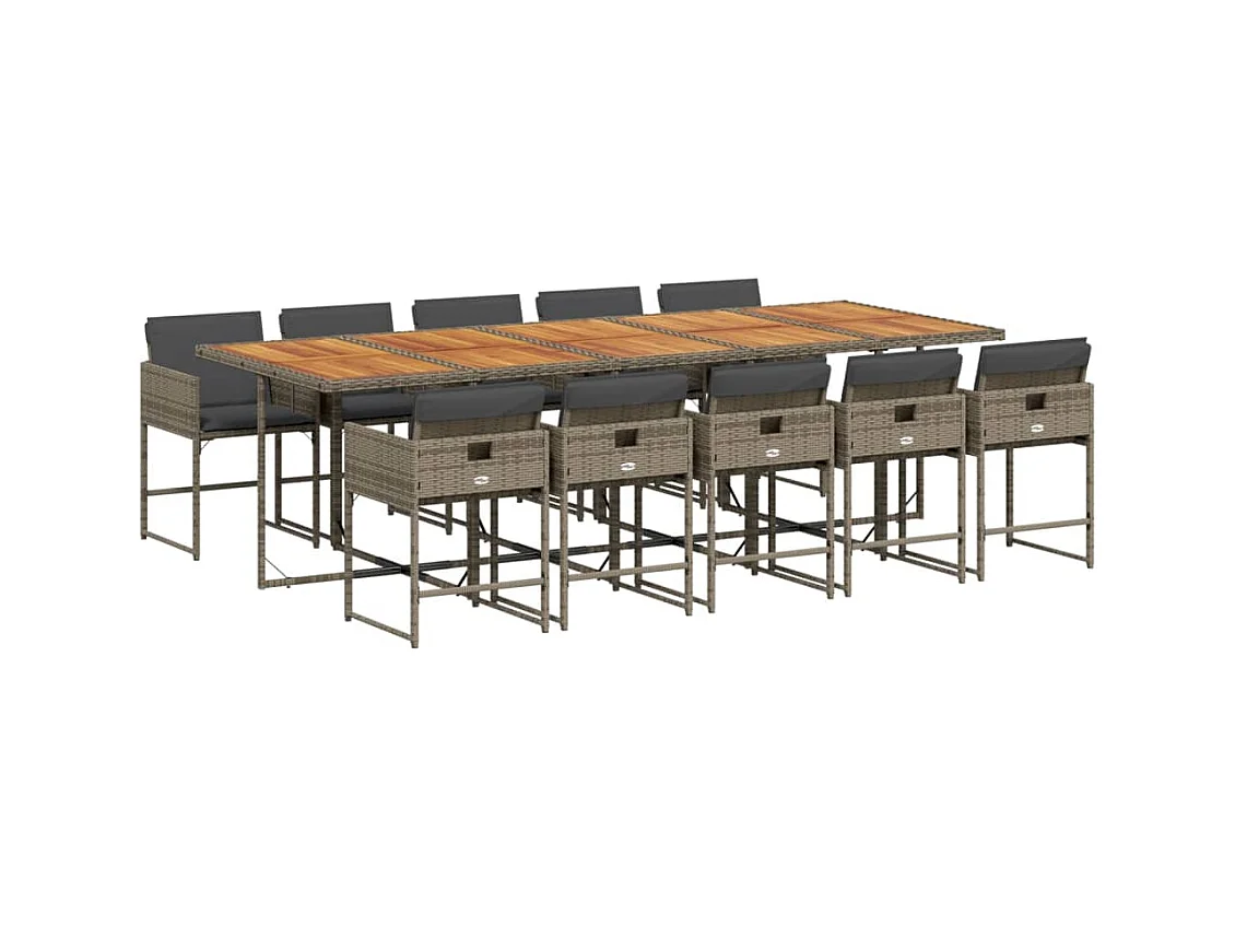 Sener  Set de comedor de jardín 11 pzas y cojines ratán sintético gris