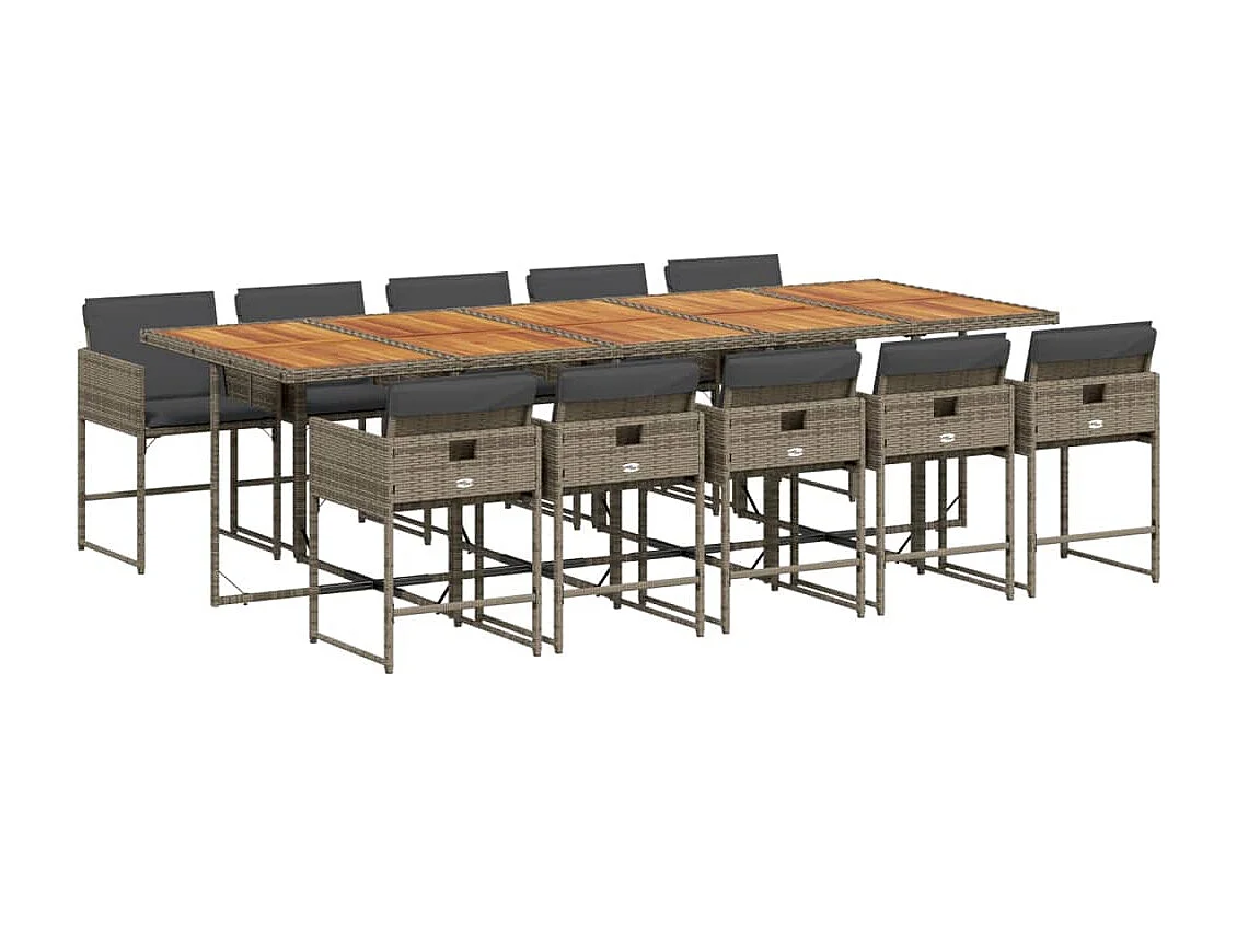 Sener  Ensemble à manger de jardin 11pcs avec coussins gris poly rotin