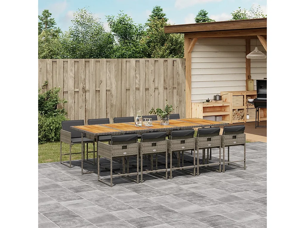 Sener  Ensemble à manger de jardin 11pcs avec coussins gris poly rotin