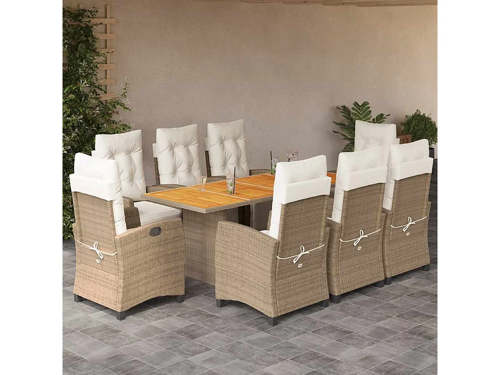Igmar  9-delige Tuinset met kussens poly rattan beige
