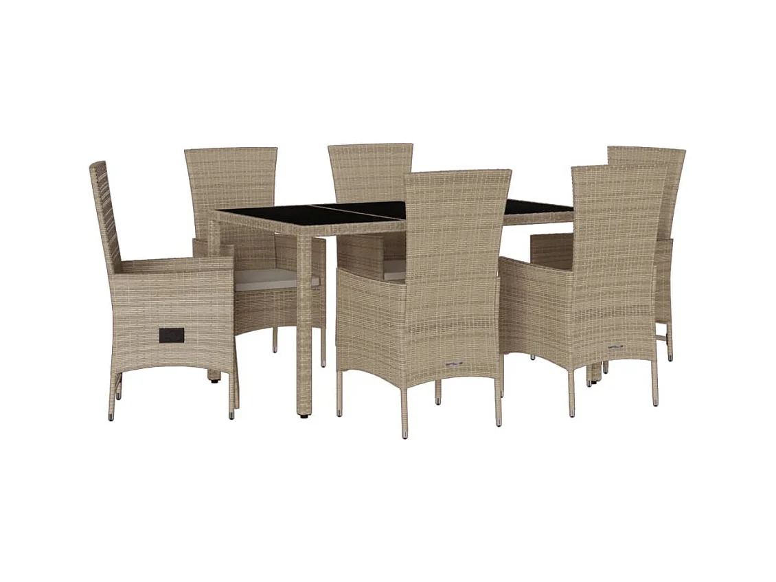 Barnesville  Ensemble à manger de jardin et coussins 7 pcs beige poly rotin