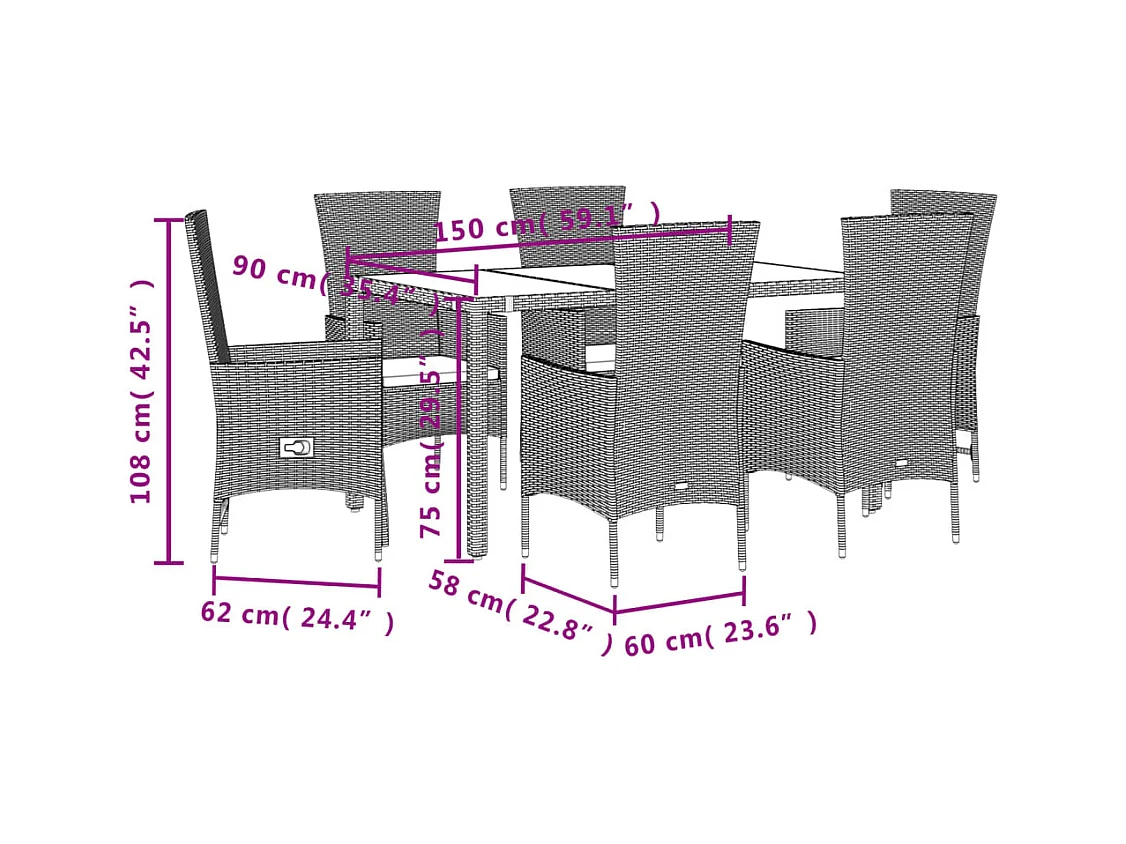 Barnesville  Ensemble à manger de jardin et coussins 7 pcs beige poly rotin