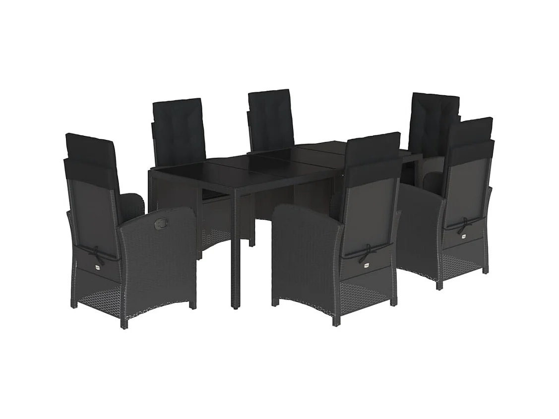 Vinkel  7-delige Tuinset met kussens poly rattan zwart