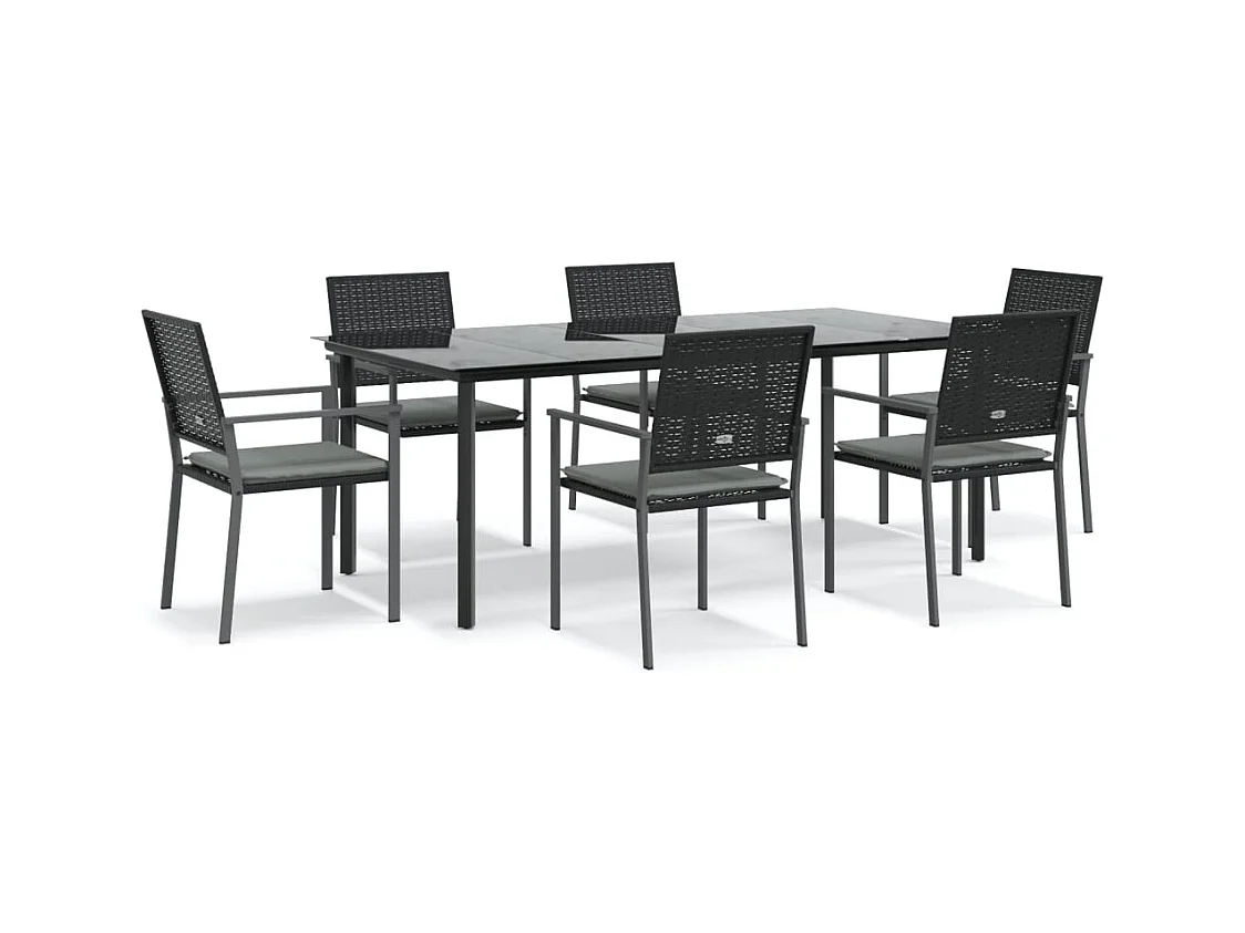 Timothy Scott  Ensemble à manger de jardin 7 pcs coussins résine tressée acier