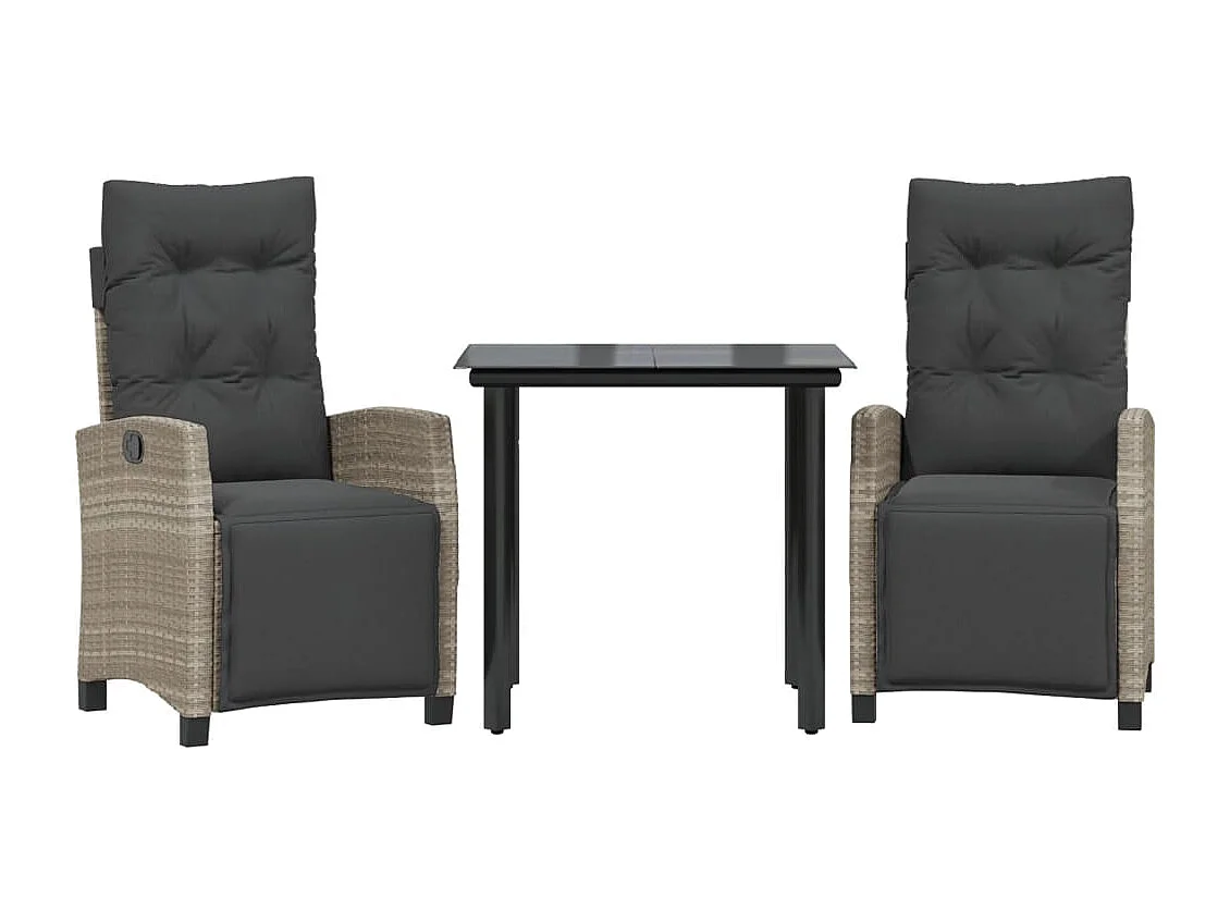 Prolenta Premium -  Ensemble à manger de jardin 3pcs coussins gris clair poly rotin