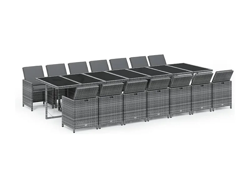 Browns Mills  Ensemble à manger de jardin coussins 15 pcs Résine tressée Gris