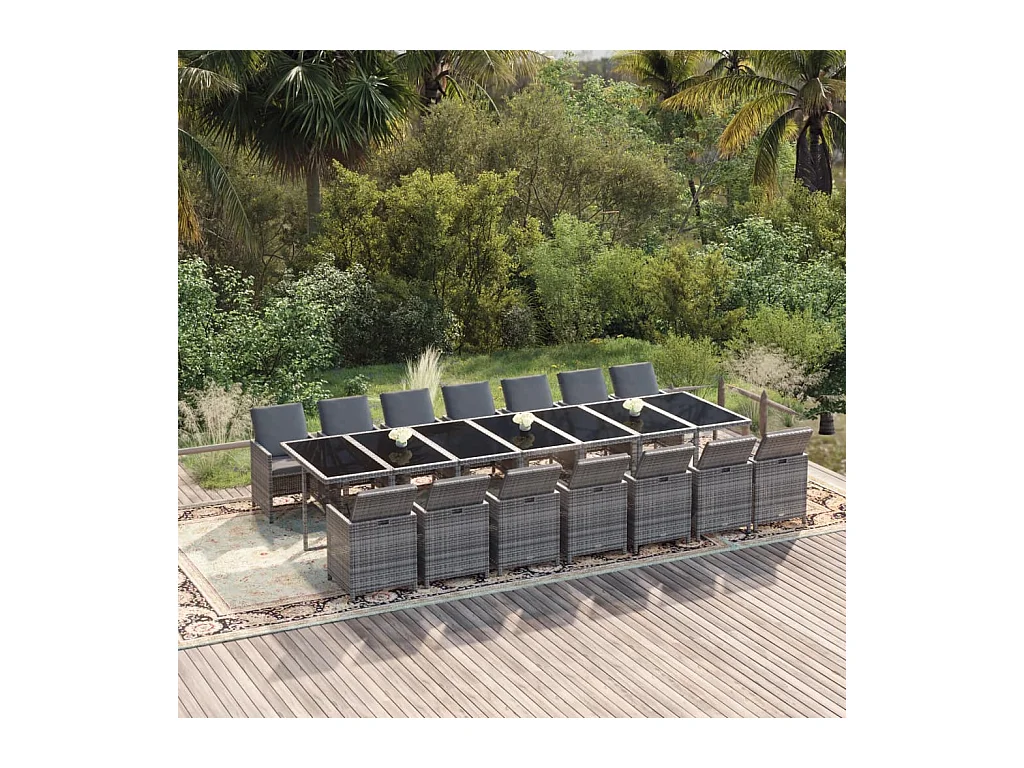 Browns Mills  Ensemble à manger de jardin coussins 15 pcs Résine tressée Gris