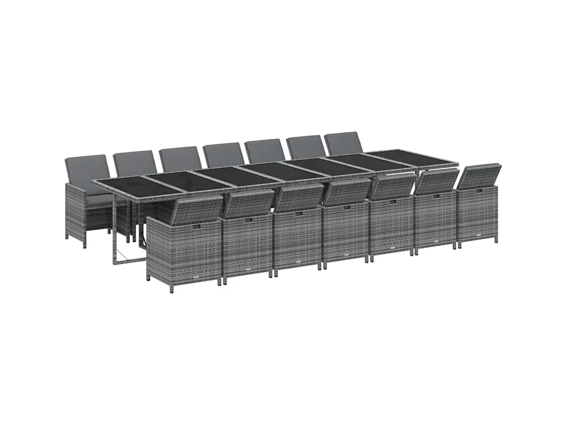 Browns Mills  Ensemble à manger de jardin coussins 15 pcs Résine tressée Gris