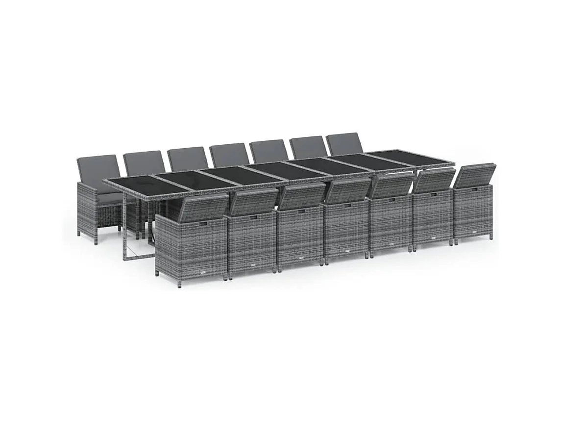Browns Mills  Set comedor jardín 15 pzas y cojines ratán sintético gris
