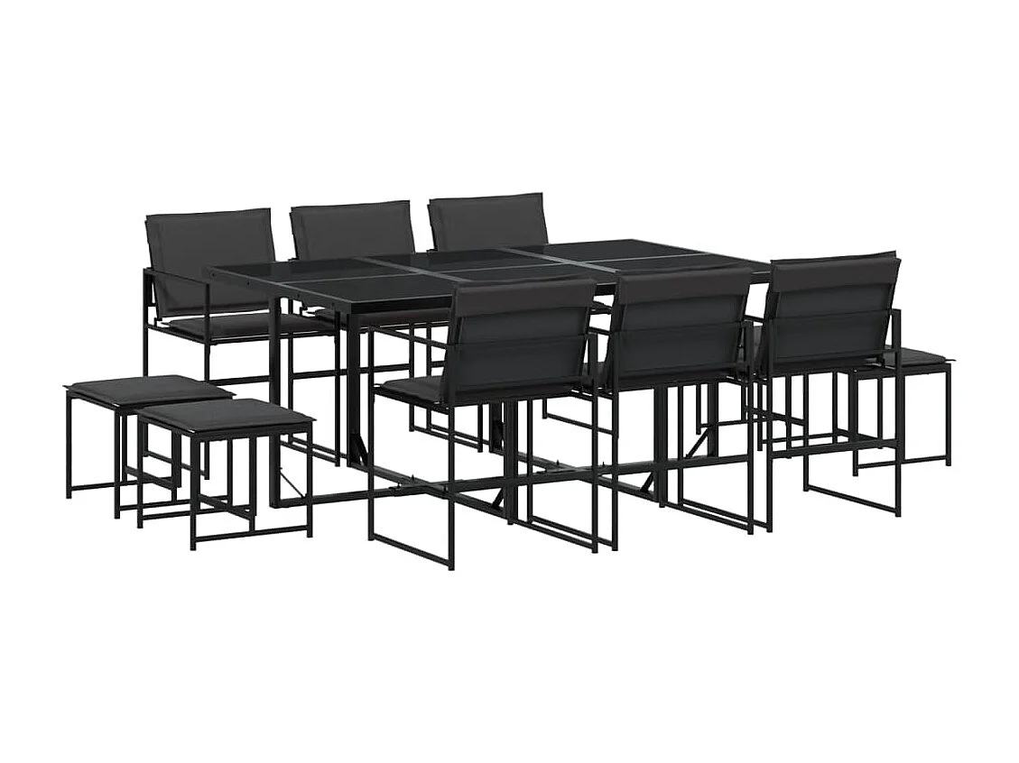 Myrena  Ensemble à manger de jardin avec coussins 11 pcs noir textilène