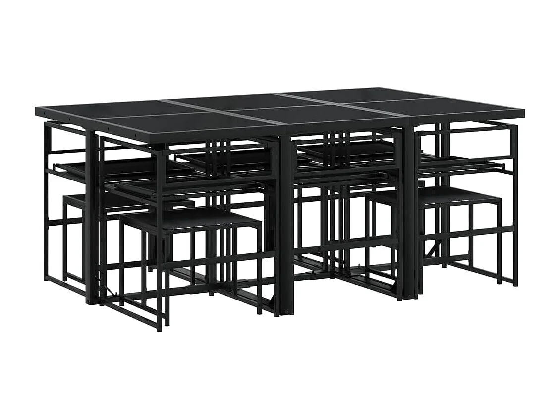 Myrena  Ensemble à manger de jardin avec coussins 11 pcs noir textilène