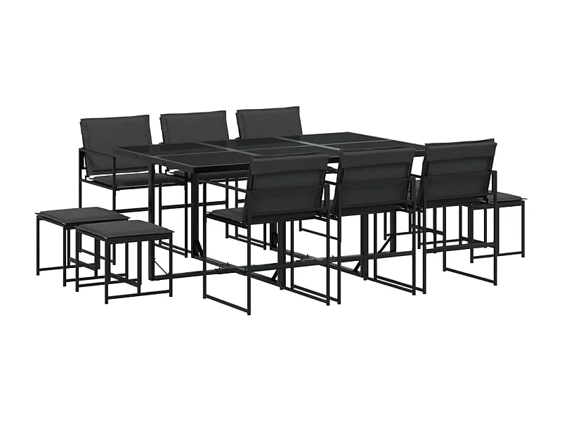Myrena  Ensemble à manger de jardin avec coussins 11 pcs noir textilène