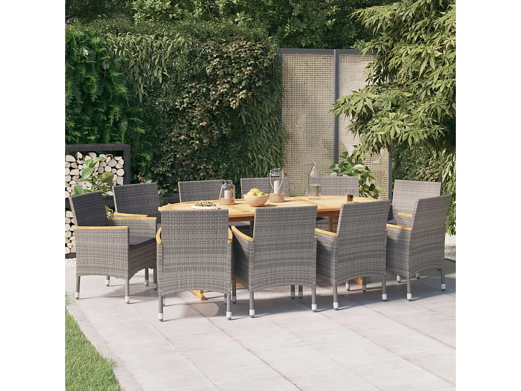 Garden Furniture -  Ensemble à manger de jardin 11 pcs avec coussins Gris