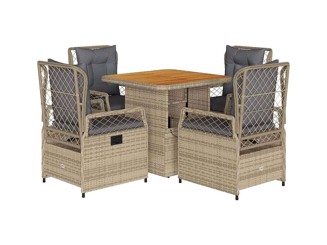 Ylva  Ensemble à manger de jardin avec coussins 5pcs Beige poly rotin