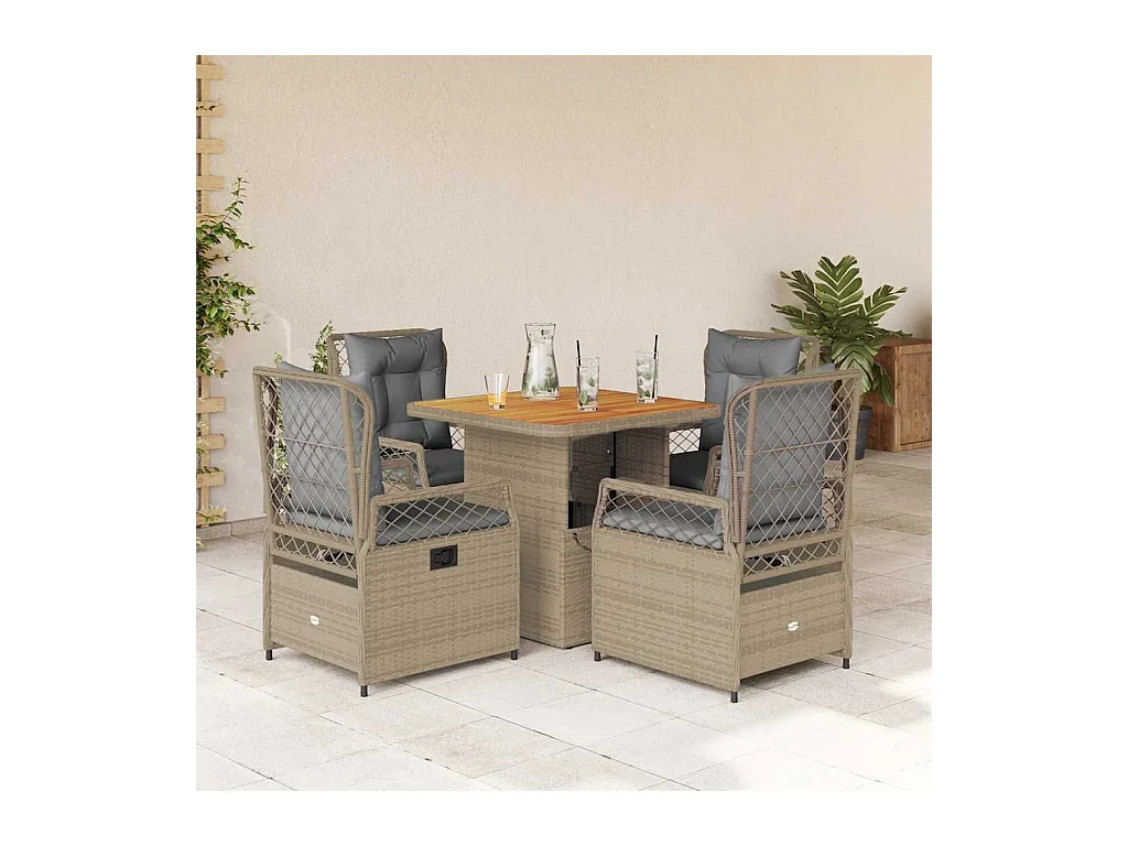 Ylva  Ensemble à manger de jardin avec coussins 5pcs Beige poly rotin