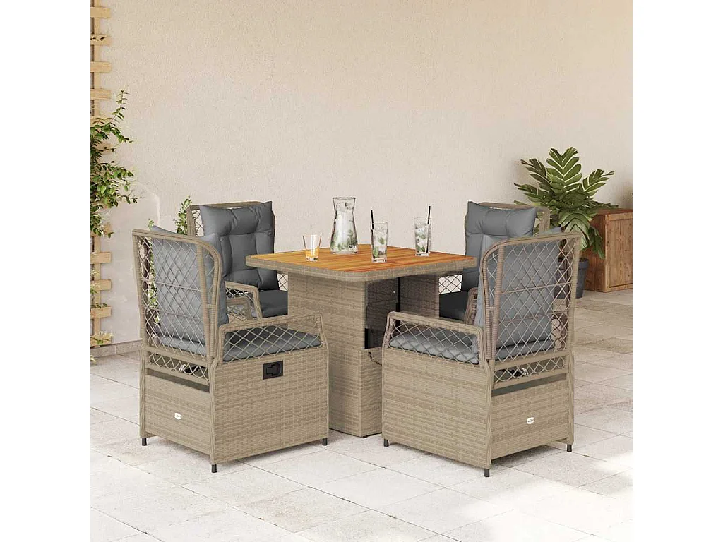 Ylva  Ensemble à manger de jardin avec coussins 5pcs Beige poly rotin