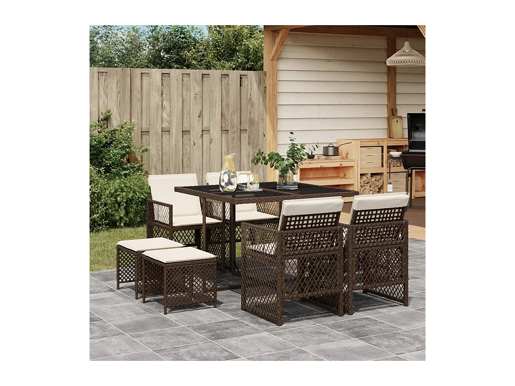 Lubbeek  9-delige Tuinset met kussens poly rattan bruin