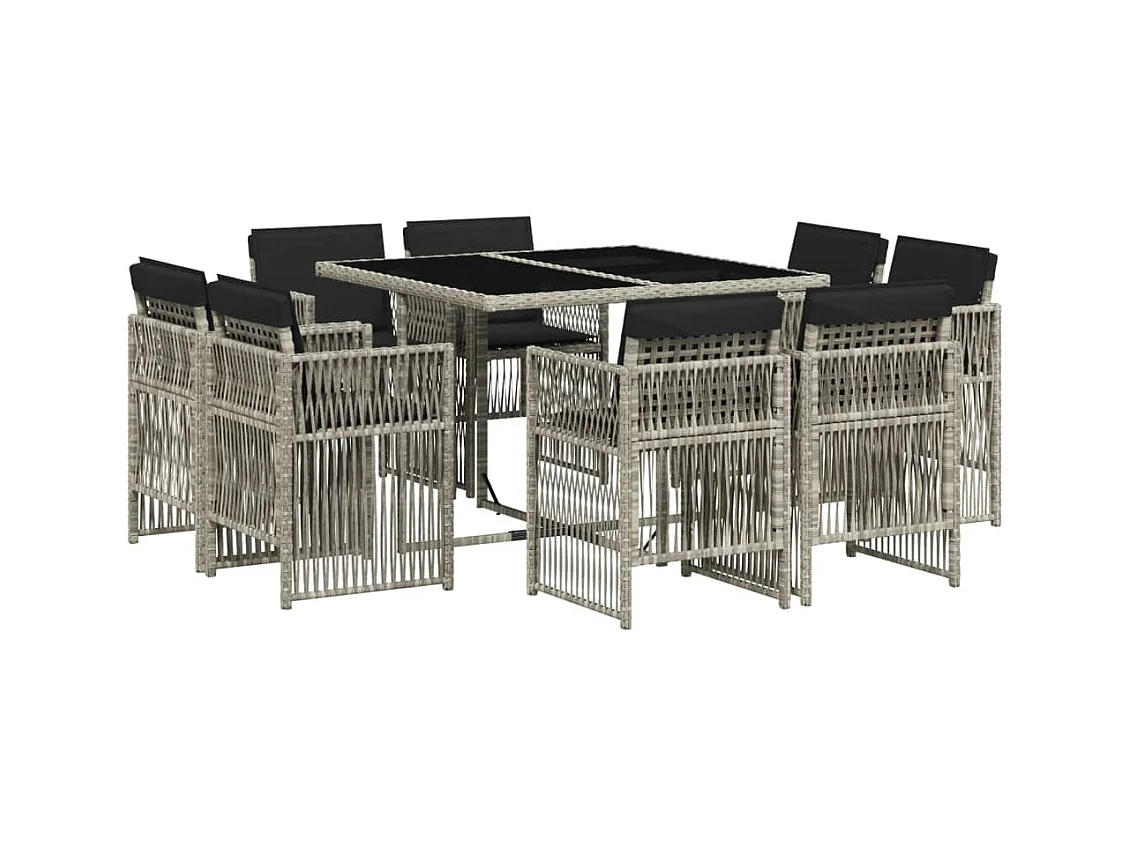 Steenbergen  Ensemble à manger de jardin et coussins 9 pcs gris clair rotin