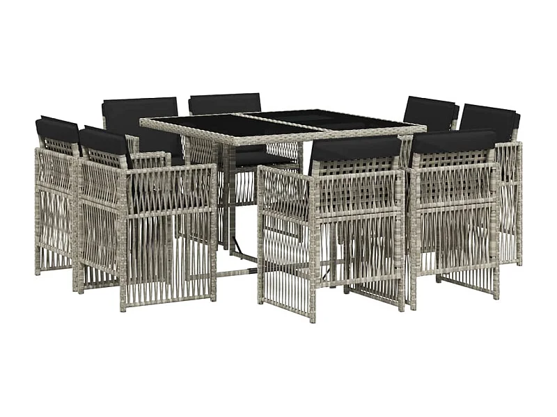 Steenbergen  Set comedor de jardín 9 pzas cojines ratán sintético gris claro