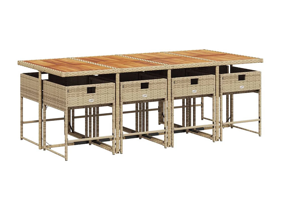 Sener  Ensemble à manger de jardin et coussins 9 pcs beige Poly rotin