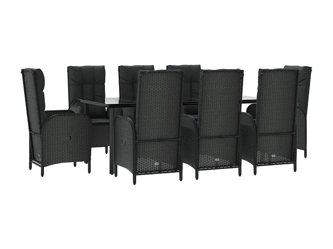 De Haan  Ensemble à manger jardin 9pcs et coussins noir résine tressée