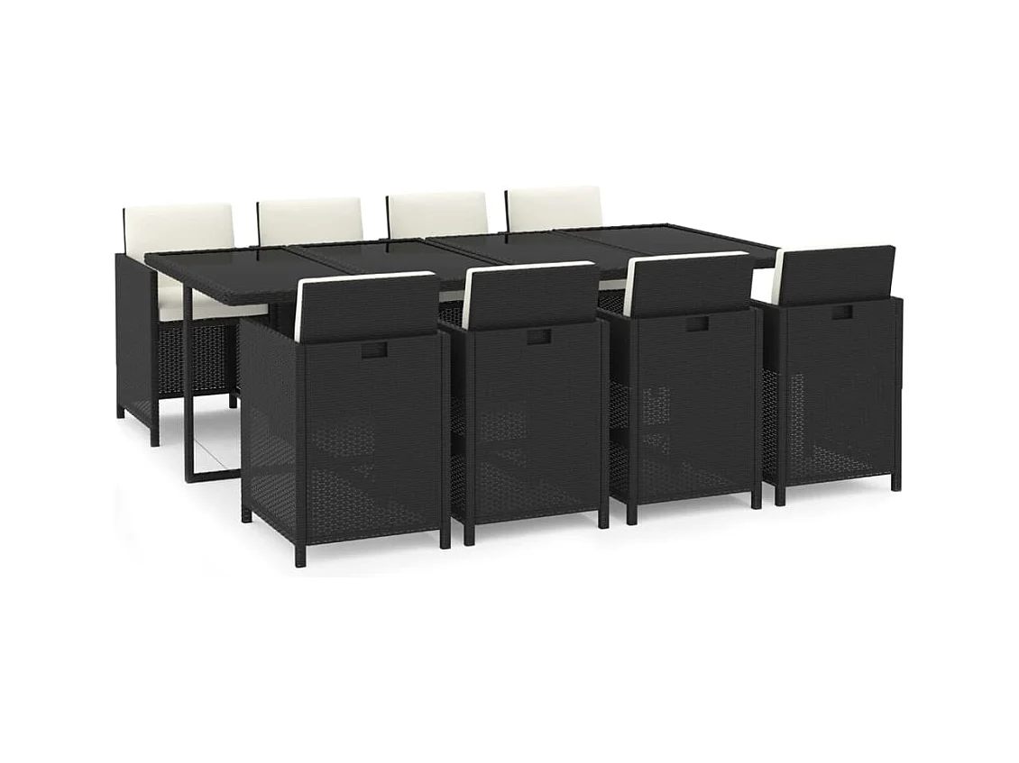 Hugo  Ensemble à manger de jardin coussins 9pcs Résine tressée Noir