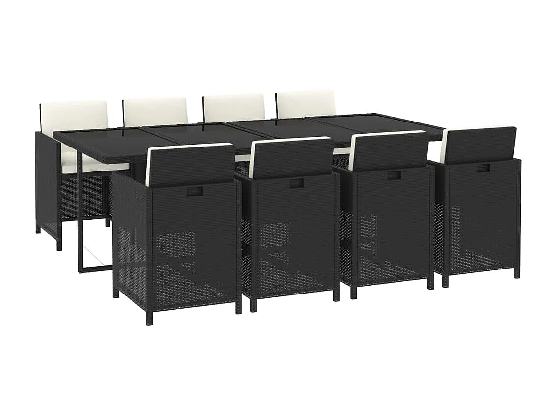 Hugo  9-delige Tuinset met kussens poly rattan zwart