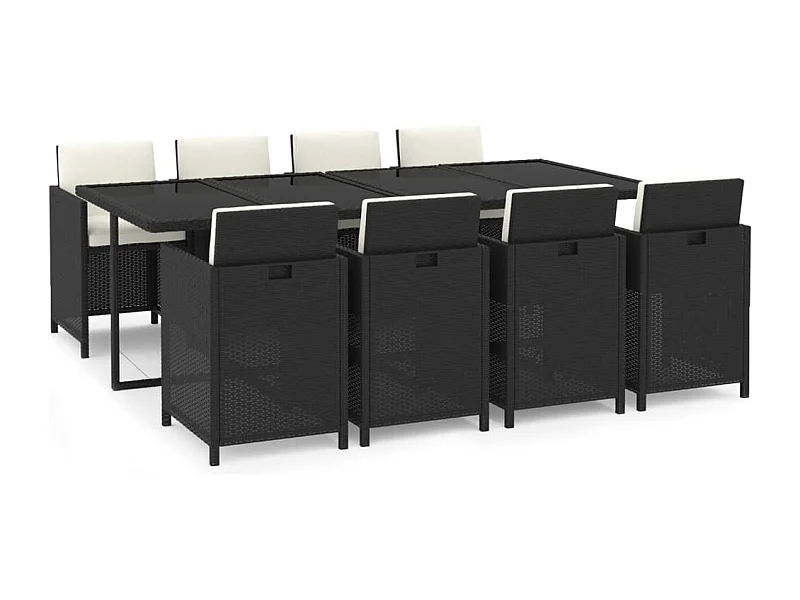 Hugo  9-delige Tuinset met kussens poly rattan zwart