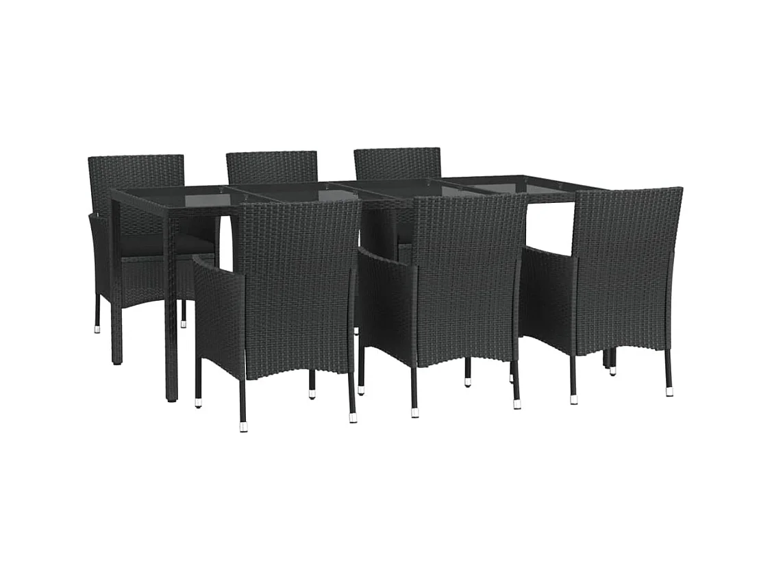 Niels-Jan  Ensemble à manger de jardin coussins 7pcs Noir Résine tressée