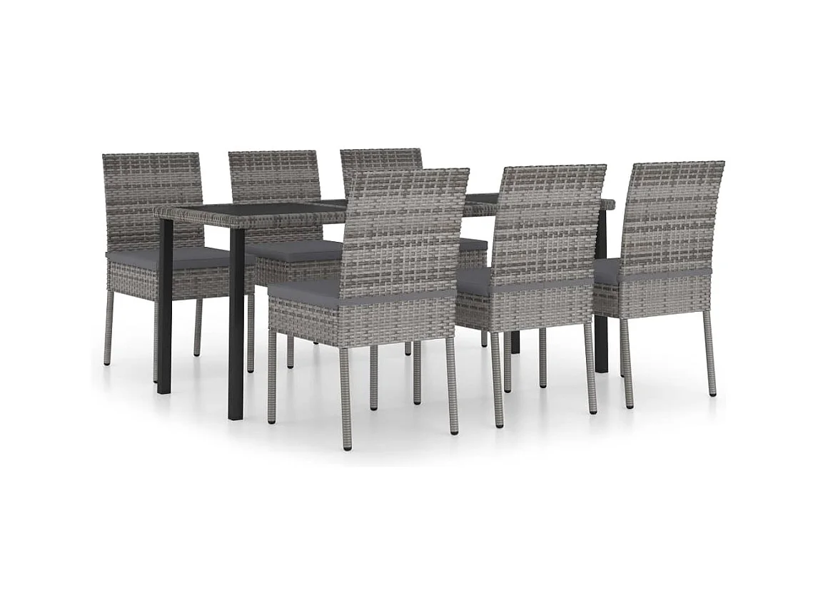 Timothy  Ensemble à manger de jardin 7 pcs Résine tressée Gris