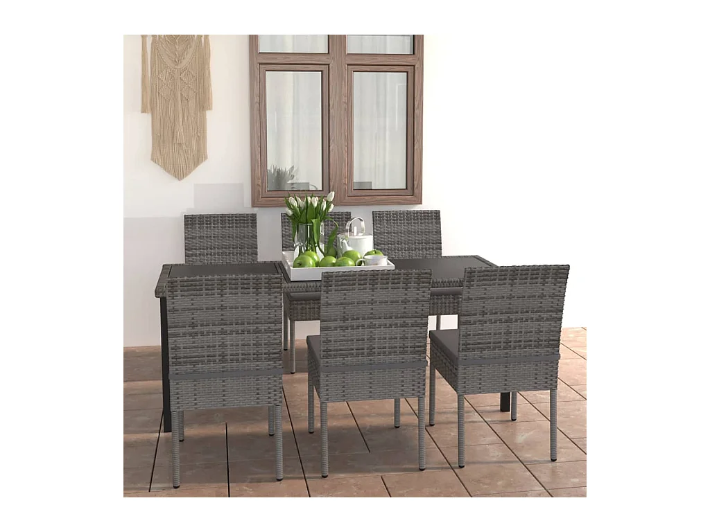 Timothy  Ensemble à manger de jardin 7 pcs Résine tressée Gris