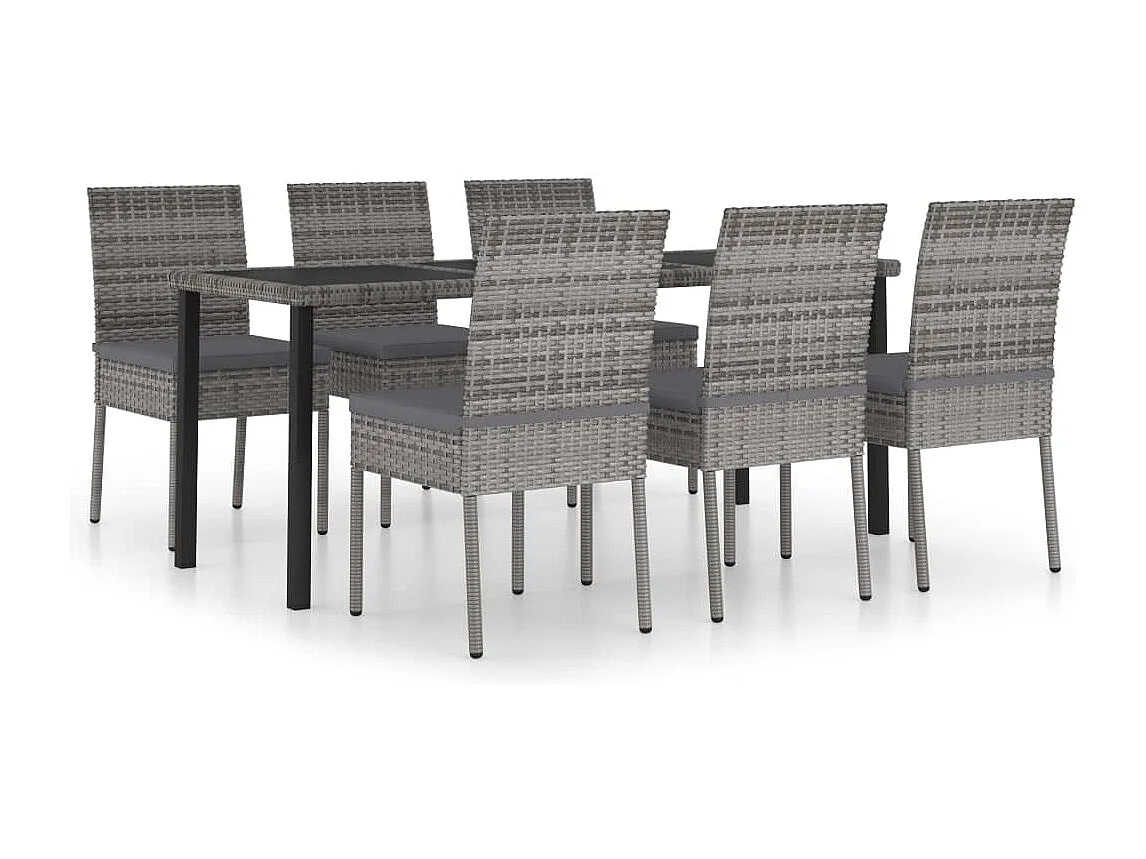 Timothy  Ensemble à manger de jardin 7 pcs Résine tressée Gris