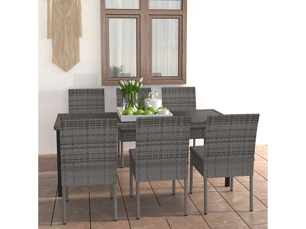 Timothy  Ensemble à manger de jardin 7 pcs Résine tressée Gris