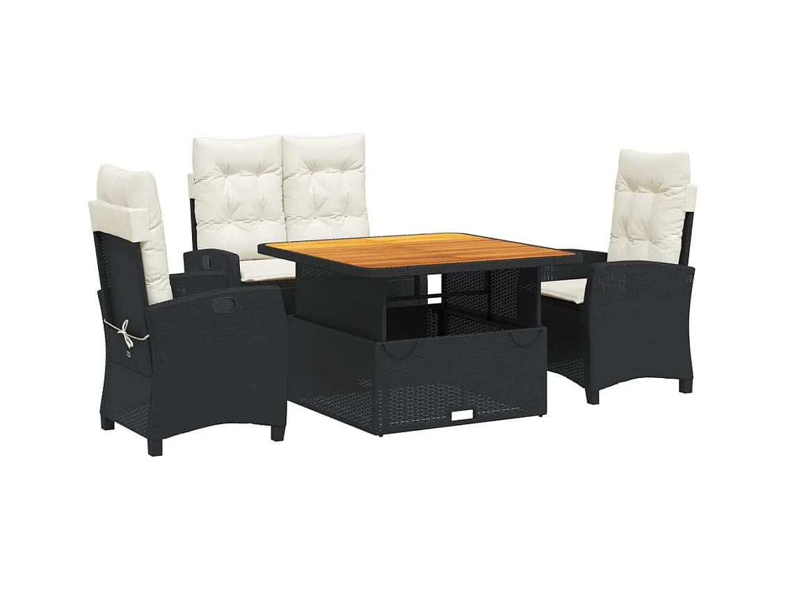 Toby Dean  Ensemble à manger de jardin 4 pcs avec coussins noir