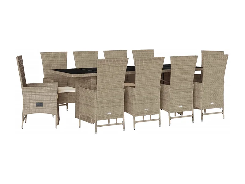 Greenlawn  Ensemble à manger de jardin et coussins 11 pcs beige poly rotin