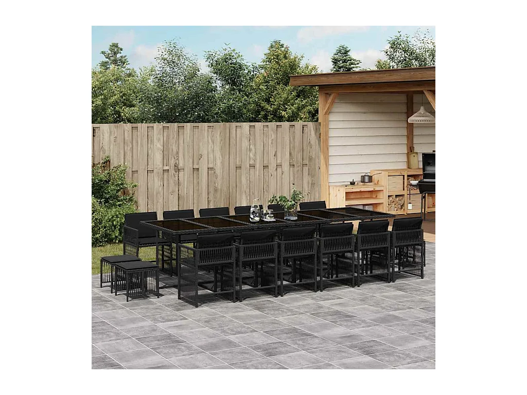 Laura Lucía  17-delige Tuinset met kussens poly rattan zwart