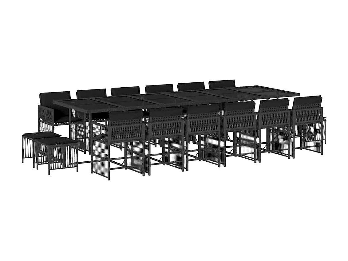 Laura Lucía  Ensemble à manger de jardin 17 pcs coussins noir résine tressée