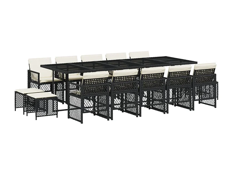 Lubbeek  Ensemble à manger de jardin 15 pcs coussins noir résine tressée