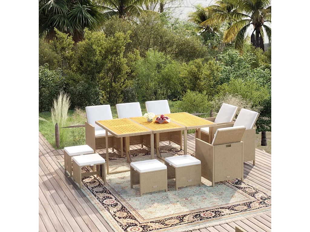 Prolenta Premium -  11-delige Tuinset met kussens poly rattan beige