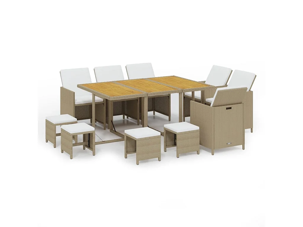 Prolenta Premium -  11-delige Tuinset met kussens poly rattan beige