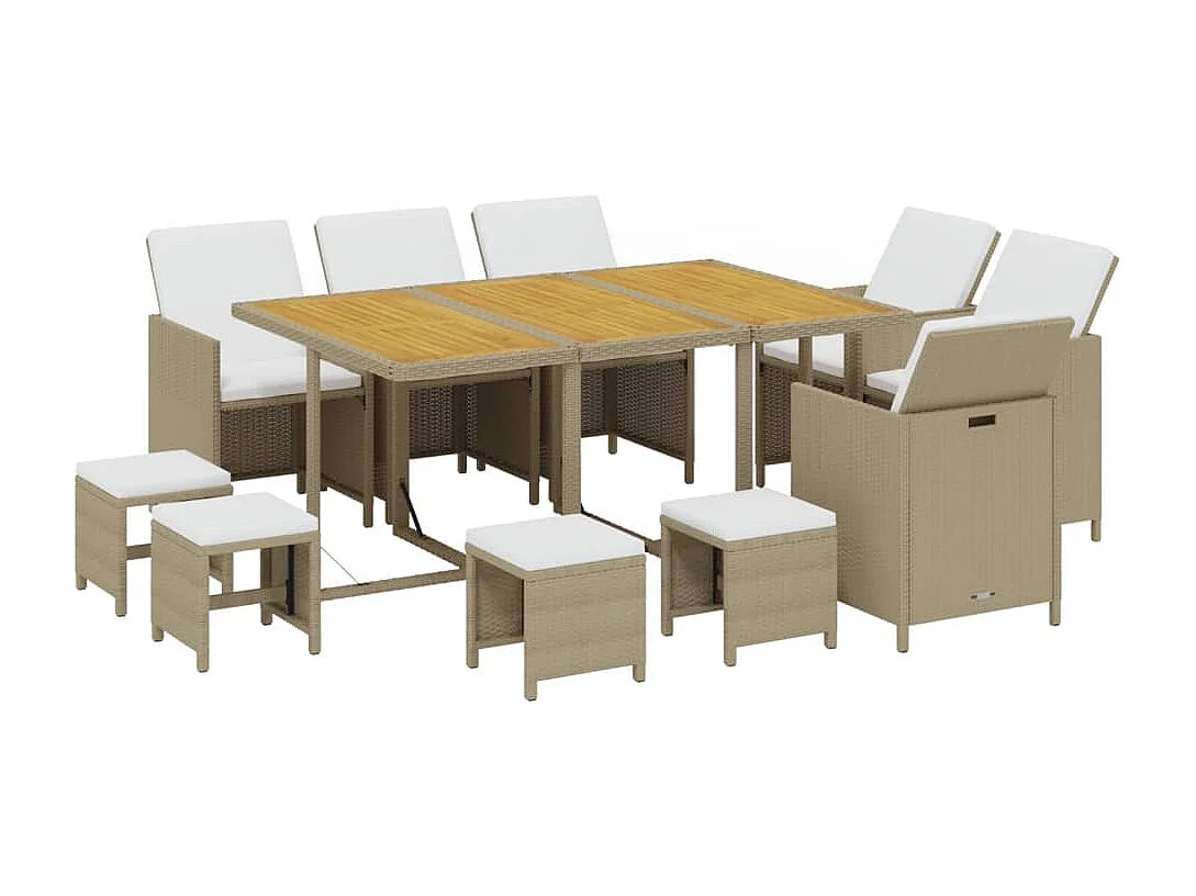 Prolenta Premium -  11-delige Tuinset met kussens poly rattan beige