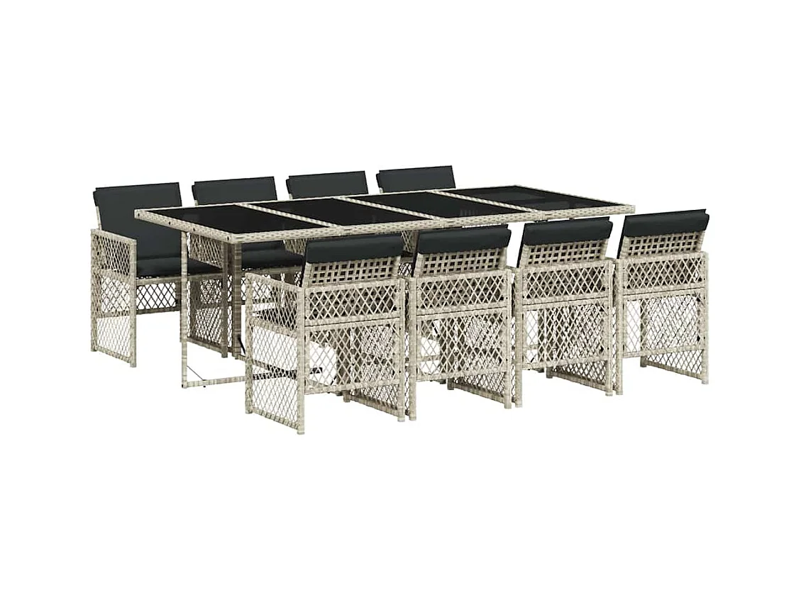 Connersville  9-delige Tuinset met kussens poly rattan lichtgrijs