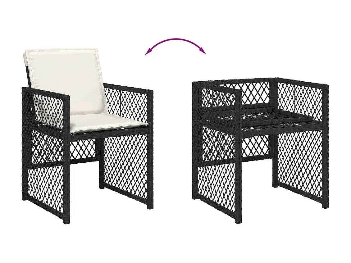 Connersville  Ensemble à manger de jardin coussins 5pcs noir résine tressée