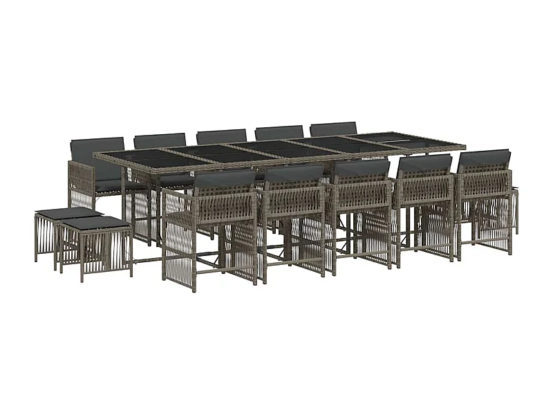 Laura Lucía  Ensemble à manger de jardin 15 pcs coussins gris résine tressée